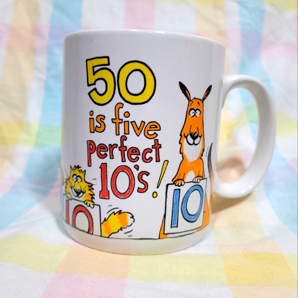 50th Birthday mug Hallmark 5 perfect 10s funny novelty gag gift over the hill